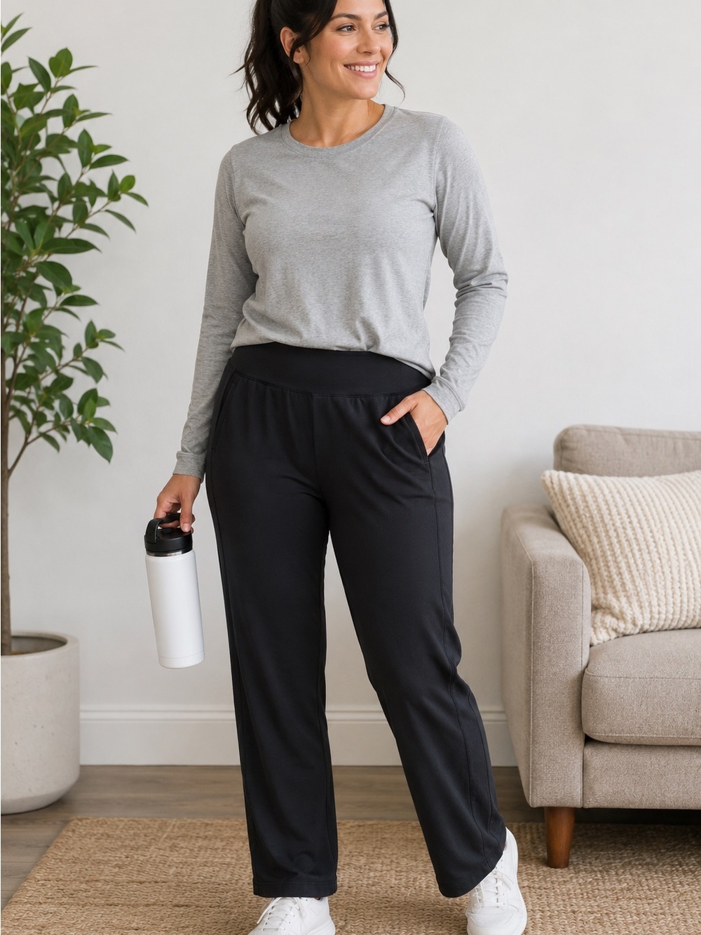 Athleta Black Wide Leg Athleisure Pants Size 14 Stretch Travel Career Pants